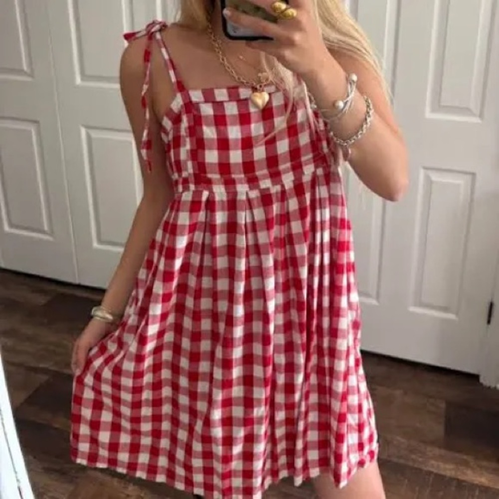 Old Navy Red and White Gingham Tie-Shoulder Sundress